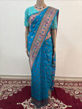 Rama Blue Dual-Tone Paithani Katan Silk Saree with Traditional Peacock Design
