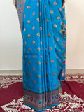 Rama Blue Dual-Tone Paithani Katan Silk Saree with Traditional Peacock Design