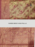 Indian Traditional Exclusive Kanjivaram Golden with Pink Floral Motifs Designer Saree