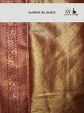 Indian Traditional Exclusive Kanjivaram Golden with Pink Floral Motifs Designer Saree