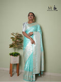 New Paled Turquoise peacock pallu and floral body design premium Banarasi self silk saree partywear and traditional saree