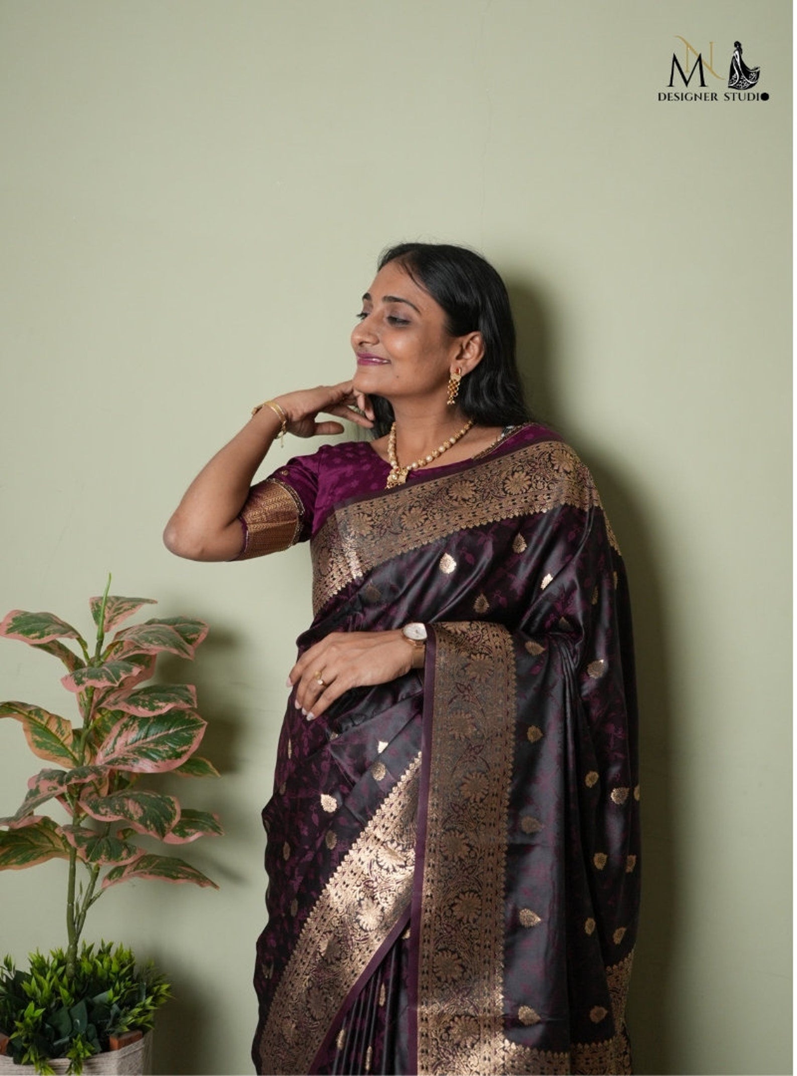 New dark Purple unique floral design with golden zari Buti anbhiga Premium Banarasi self silk saree for women wedding and Party wear special