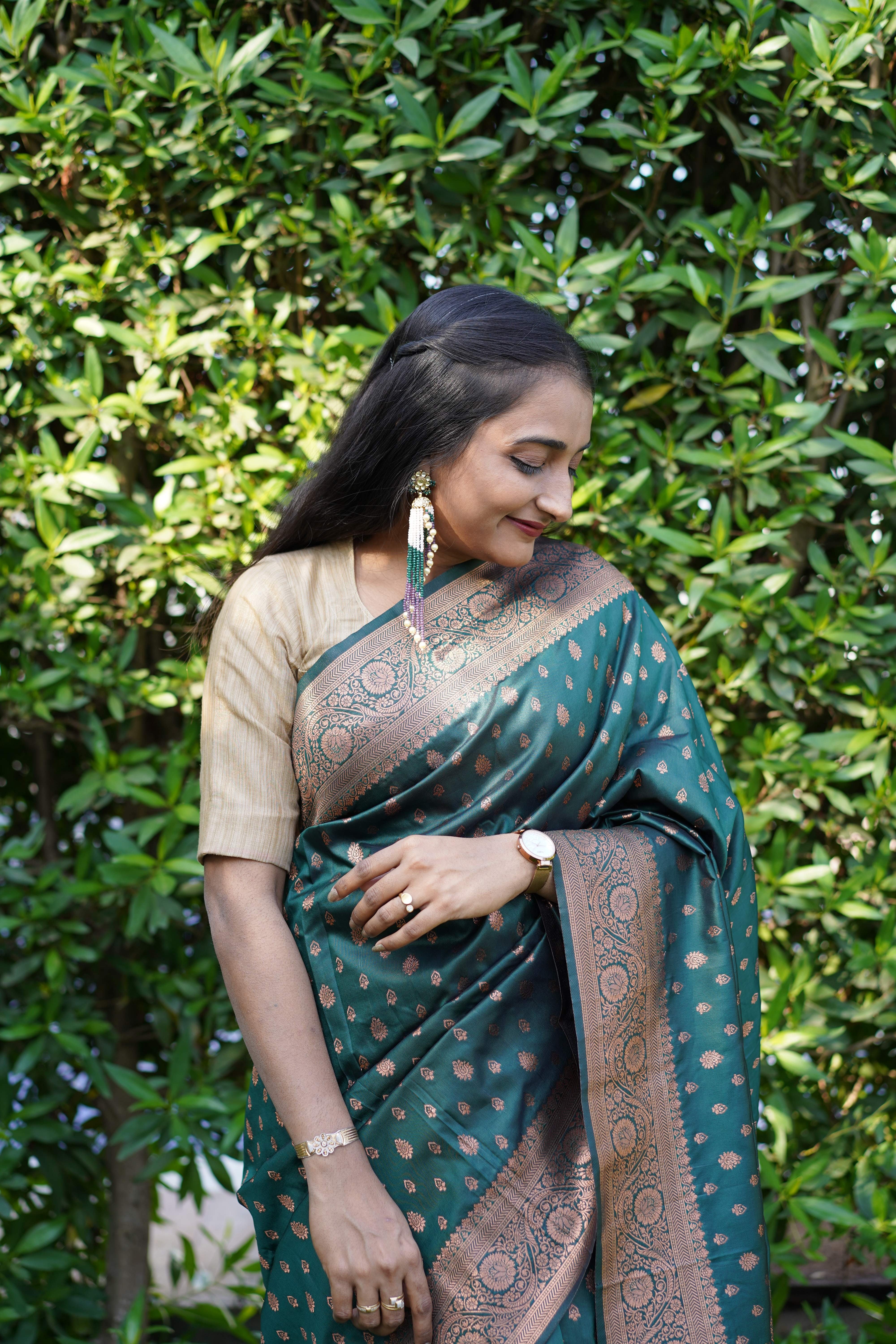 Forest Green Banarasi self silk Saree