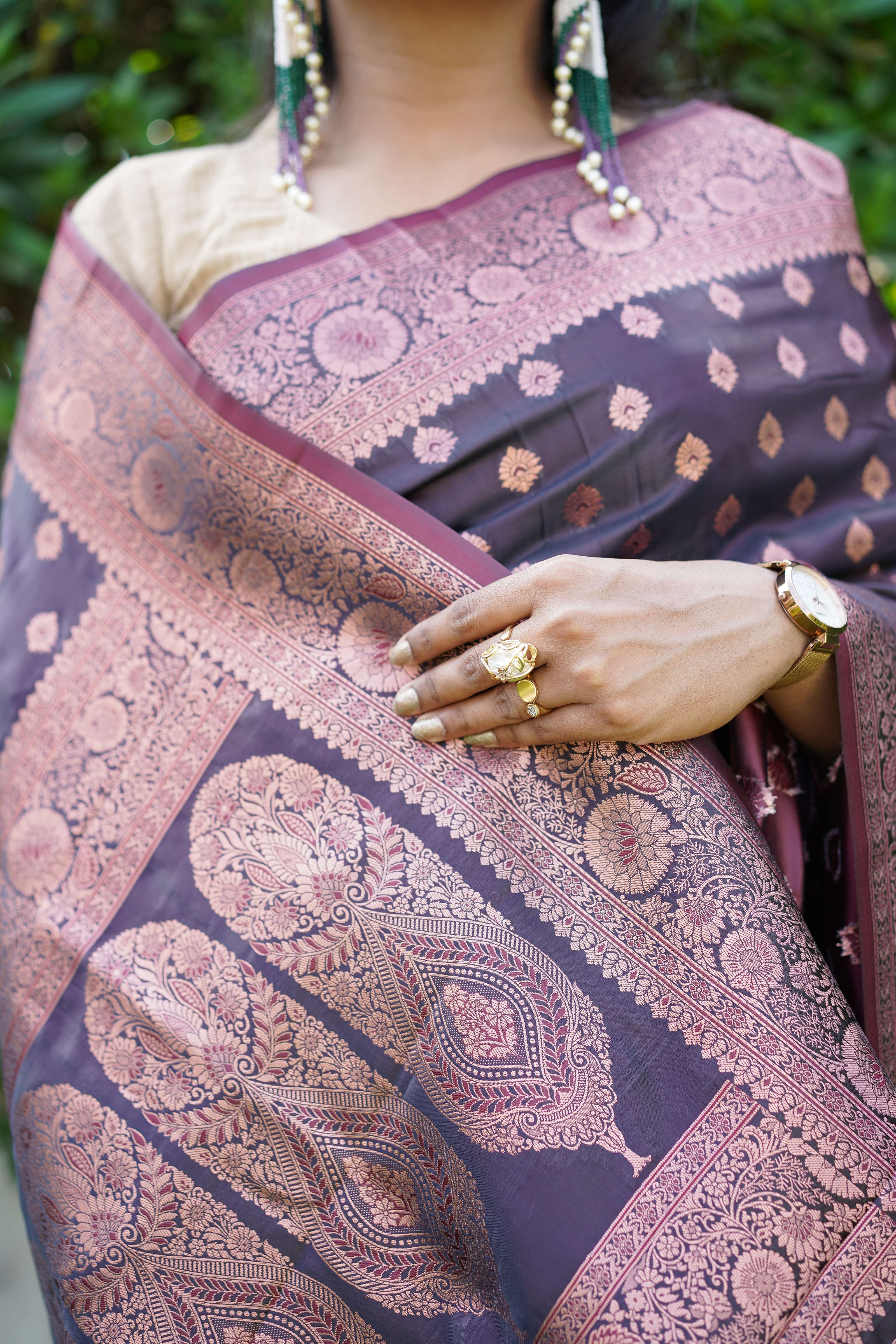 Authentic Banarasi Maroon Satin Silk Saree