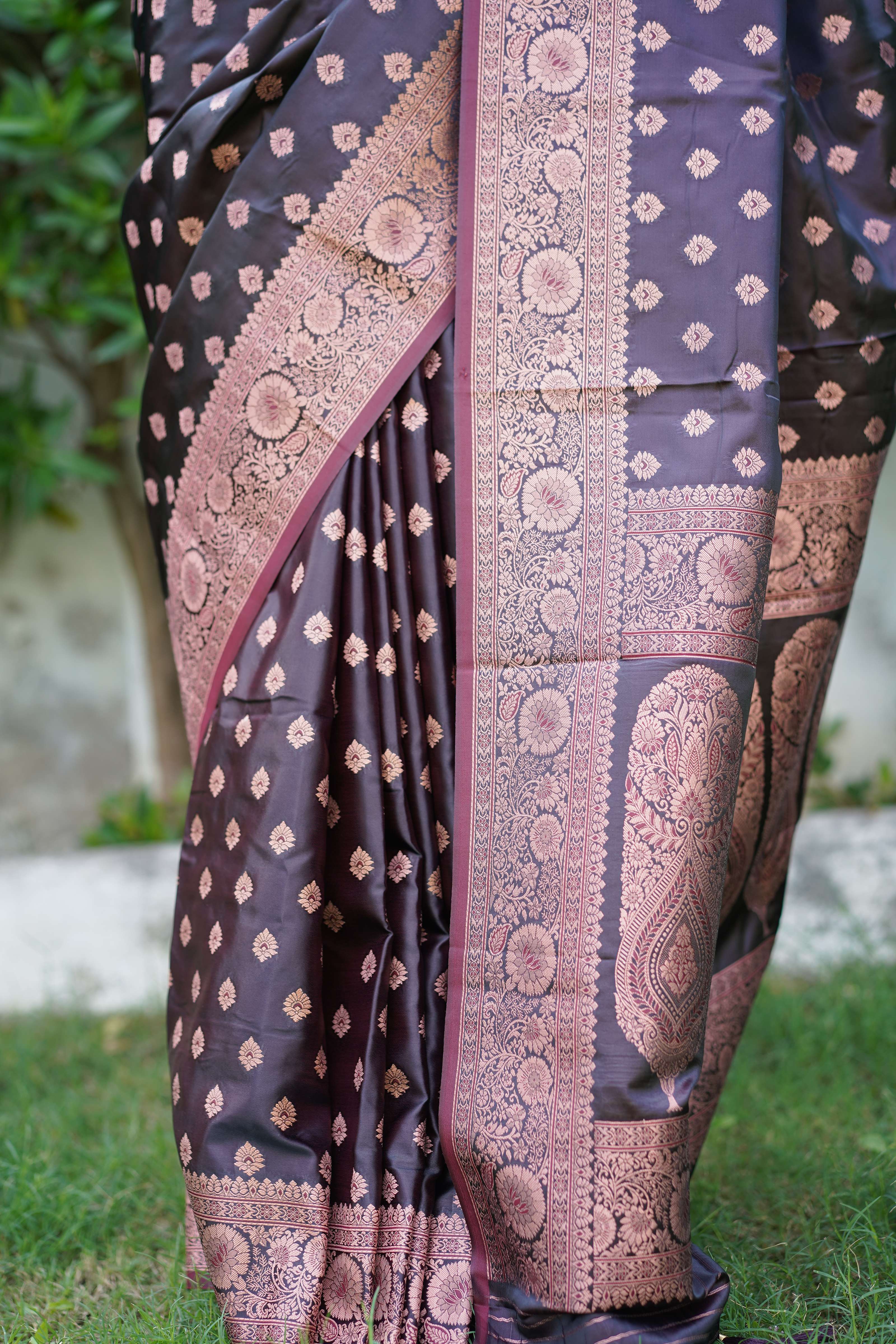 Authentic Banarasi Maroon Satin Silk Saree