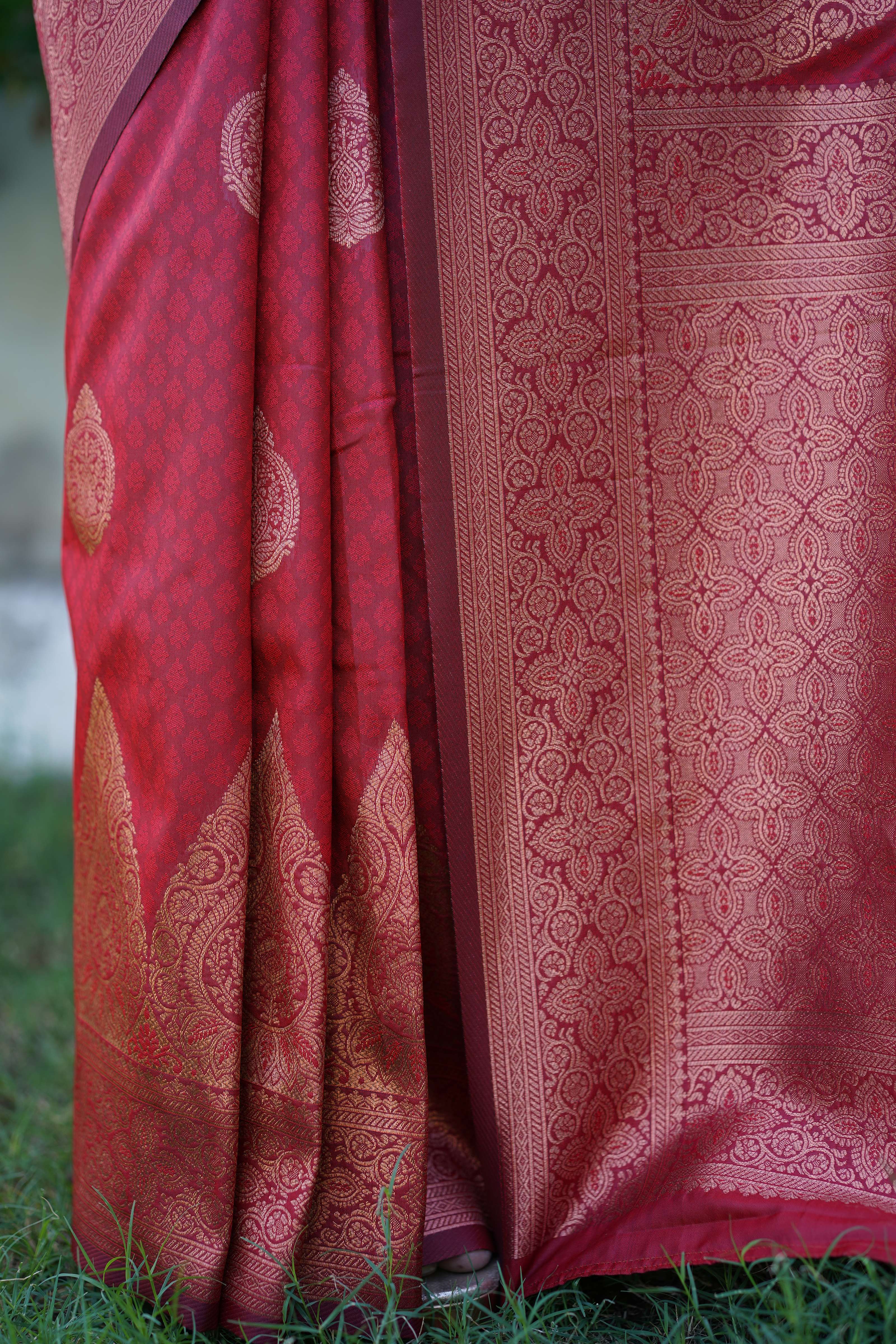 Authentic Dark Red Banarasi Silk Saree