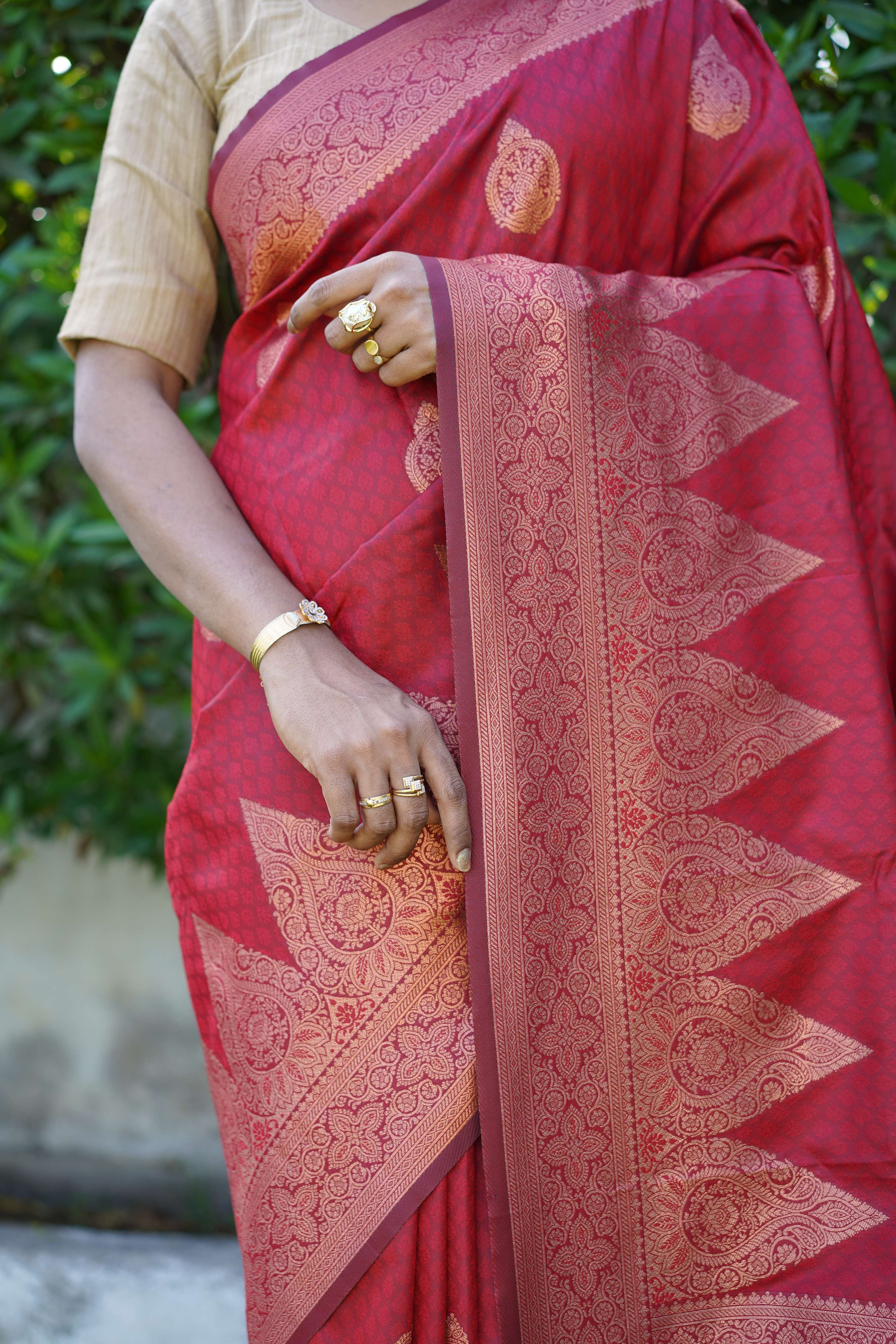 Authentic Dark Red Banarasi Silk Saree