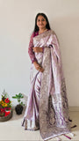 Golden Zari Kanjivaram Soft Weaving Satin Silk Sari With Beautiful Rich Pallu & Blouse for Wedding Wear Ethnic Saree
