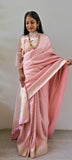 Indian Traditional Exclusive Pure Satin Finish Dual Tone Cute Pink Katan Silk Geometric Work Banarasi saree|