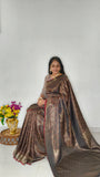 Indian Traditional Exclusive Pure Silk Finish Dual Tone Floral Maroon Brocade Silk Jal Work Kanjivaram Saree