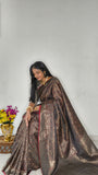 Indian Traditional Exclusive Pure Silk Finish Dual Tone Floral Maroon Brocade Silk Jal Work Kanjivaram Saree