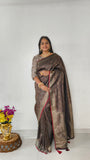 Indian Traditional Exclusive Pure Silk Finish Dual Tone Floral Maroon Brocade Silk Jal Work Kanjivaram Saree
