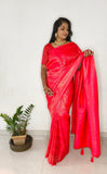 New Indian Traditional True Rani Pink Color Brocade silk with Jal design Pure Kanjivaram saree