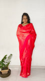 New Indian Traditional True Rani Pink Color Brocade silk with Jal design Pure Kanjivaram saree