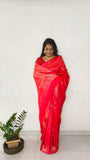 New Indian Traditional True Rani Pink Color Brocade silk with Jal design Pure Kanjivaram saree