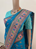Designer Parrot and Flower Pattern Black Paithani Saree with Exclusive Color Combination Pure Silk Saree