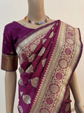 Pure Katan Silk Wine Color Banarasi Saree With Self Design and Buti Pattern in Real Golden Zari Weave | Wedding Saree