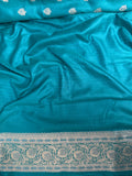 New Arrivals Banarasi Teal Blue Color Satin Silk Saree With Own Blouse Piece | Blue Silk Saree