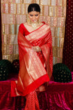 Red Katan Silk Saree with Golden Zari – Elegance Banarasi Silk Saree