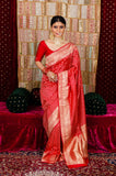 Red Katan Silk Saree with Golden Zari – Elegance Banarasi Silk Saree