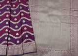 Wine And Maroon Muted Gold Zari Weaved Banarasi Silk Leria Pattern Saree | Banarasi Sarees USA | Wine Color Sarees