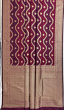 Wine And Maroon Muted Gold Zari Weaved Banarasi Silk Leria Pattern Saree | Banarasi Sarees USA | Wine Color Sarees