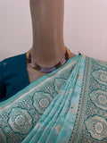 New Banarasi Dual Tone Turquoise Color Jal With Buti Pattern Satin Silk Heavy Saree, Saree With Blouse