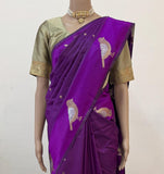 Handcrafted Purple Silk Saree with Zari Bird Motifs | Indian Ethnic Wedding Saree | Traditional Party Wear