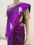 Handcrafted Purple Silk Saree with Zari Bird Motifs | Indian Ethnic Wedding Saree | Traditional Party Wear