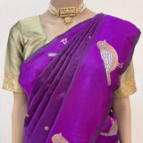 Handcrafted Purple Silk Saree with Zari Bird Motifs | Indian Ethnic Wedding Saree | Traditional Party Wear