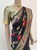 Designer Parrot and Flower Pattern Black Paithani Saree with Exclusive Color Combination Pure Silk Saree (Copy)