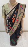 Designer Parrot and Flower Pattern Black Paithani Saree with Exclusive Color Combination Pure Silk Saree (Copy)