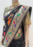 Designer Parrot and Flower Pattern Black Paithani Saree with Exclusive Color Combination Pure Silk Saree (Copy)