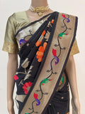 Designer Parrot and Flower Pattern Black Paithani Saree with Exclusive Color Combination Pure Silk Saree (Copy)