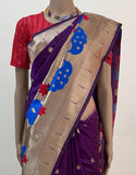 Peacock Pattern Designer Paithani Katan Silk Saree | Peacock Pattern Broad And Round Buti Body Pattern Purple Paithani Saree