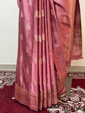 Traditional Peacock Design Banarasi Satin Silk Saree with Golden Zari – GAJARI Color Elegance