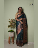 German Blue Banarasi Pure Self Silk Saree With Floral And Zari Buti Pattern Indian Traditional Kanjivaram silk South Indian
