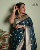 Gorgeous Pure Banarasi Satin Silk Saree With Floral Self And Zari Buti pattern | anbhiga Indian Traditional Partywear Saree with Blouse Sadi