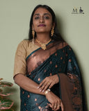 German Blue Banarasi Pure Self Silk Saree With Floral And Zari Buti Pattern Indian Traditional Kanjivaram silk South Indian