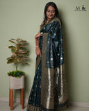 Gorgeous Pure Banarasi Satin Silk Saree With Floral Self And Zari Buti pattern | anbhiga Indian Traditional Partywear Saree with Blouse Sadi
